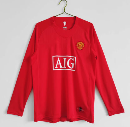 07-08 season Manchester United Home Long sleeved Retrò - Fan version