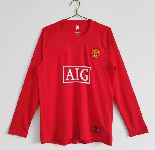 07-08 season Manchester United Home Long sleeved Retrò - Fan version
